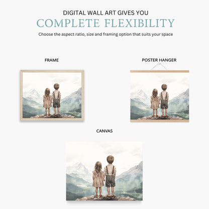 Siblings Print, Brother and Sister Room Decor, Nature Wall Art - WildfieldPrints