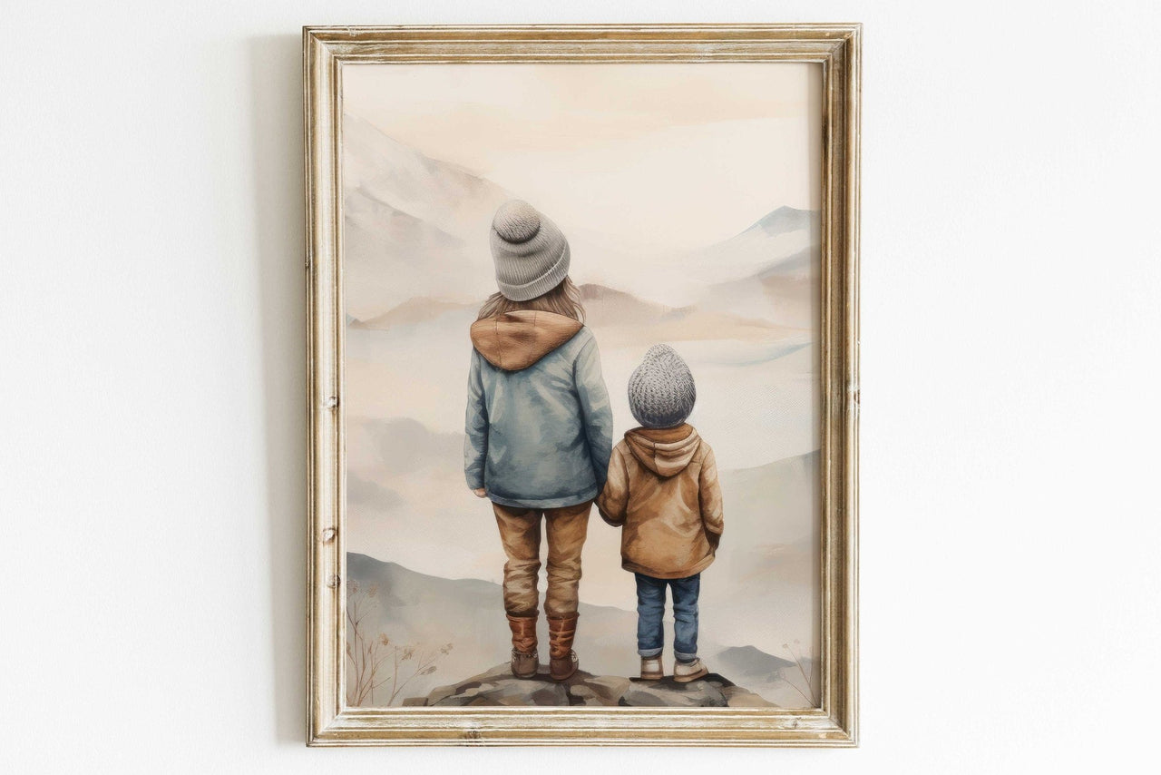 Brother and Sister Wall Art – Nature Kids Room Print