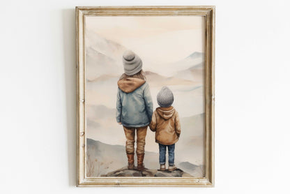 Siblings Print, Brother and Sister Wall Decor, Nature Kids Art - WildfieldPrints