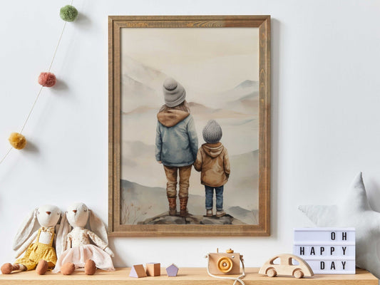 Siblings Print, Brother and Sister Wall Decor, Nature Kids Art - WildfieldPrints