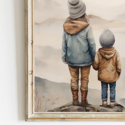 Siblings Print, Brother and Sister Wall Decor, Nature Kids Art - WildfieldPrints