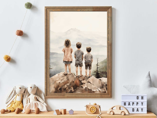 Adventurous Siblings Print – Family Nursery Wall Decor