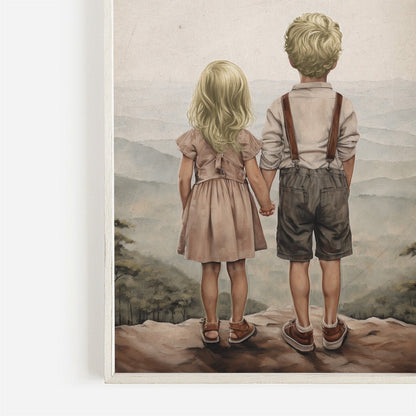 Siblings Wall Art, Adventure Decor for Kids, Brother & Sister Print - WildfieldPrints