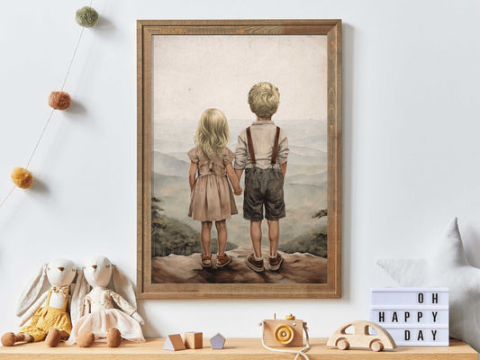 Siblings Wall Art, Adventure Decor for Kids, Brother & Sister Print - WildfieldPrints