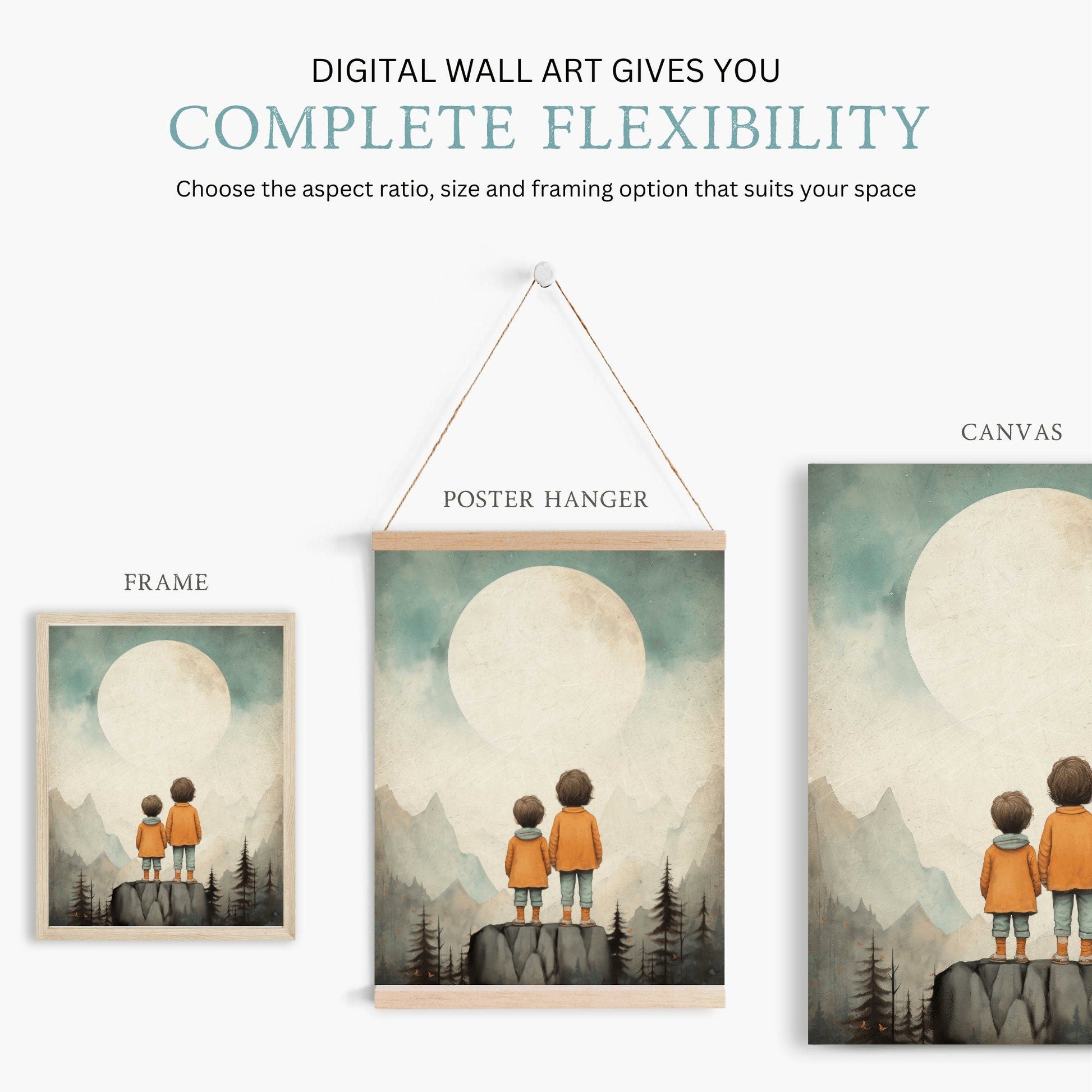 Siblings Wall Art, Vintage Kids Decor, Portrait for Shared Rooms - WildfieldPrints