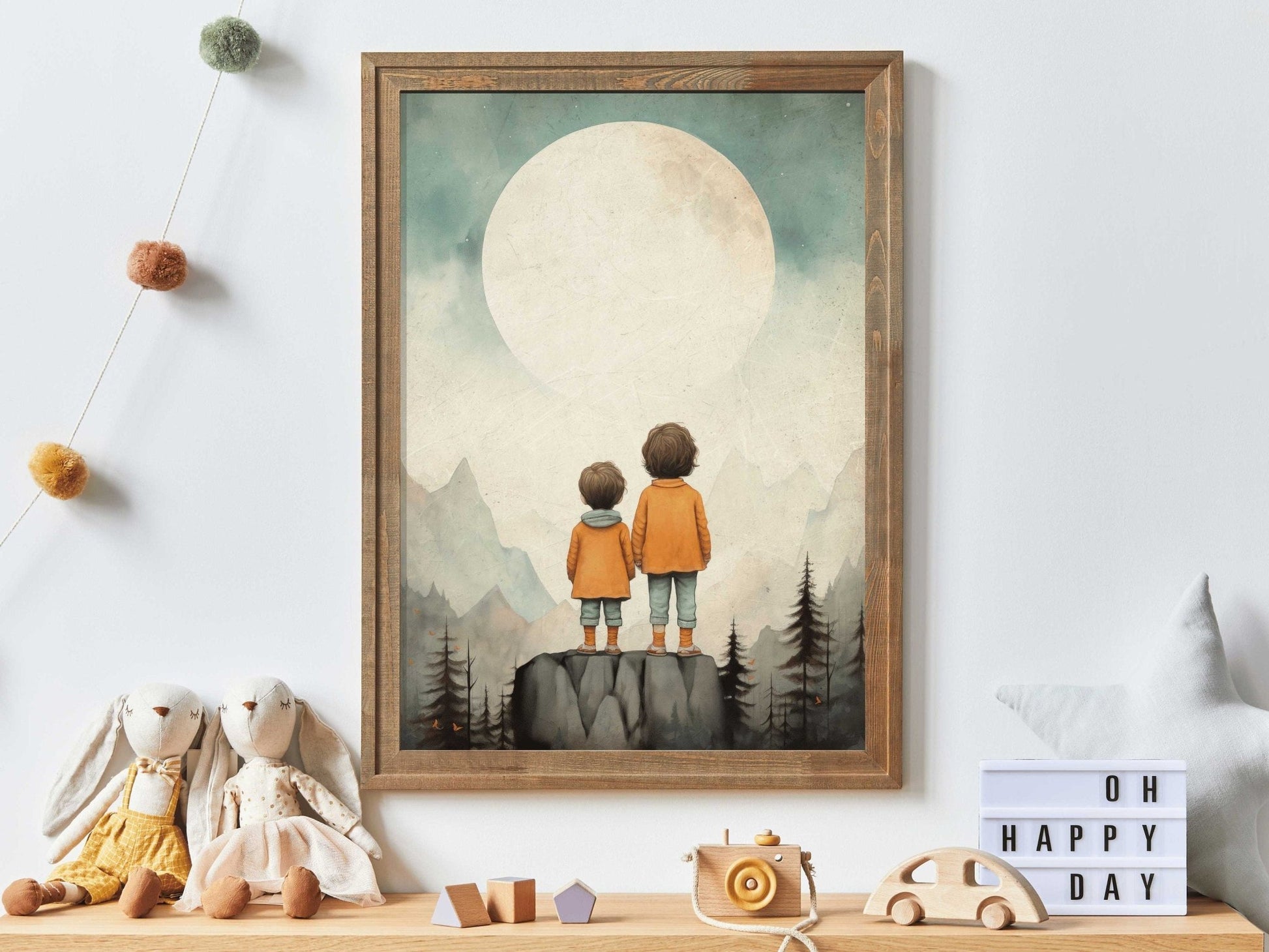Siblings Wall Art, Vintage Kids Decor, Portrait for Shared Rooms - WildfieldPrints