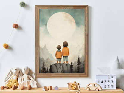 Siblings Wall Art, Vintage Kids Decor, Portrait for Shared Rooms - WildfieldPrints