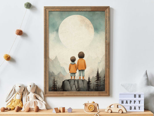 Siblings Wall Art, Vintage Kids Decor, Portrait for Shared Rooms - WildfieldPrints