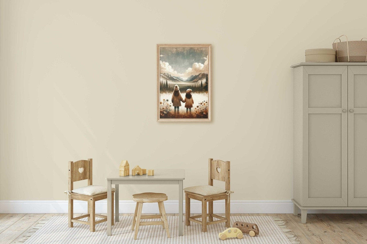 Sisters' Mountain Adventure Wall Art – Childhood Girls Room Print