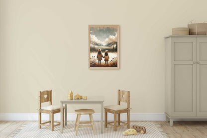 Sister Adventure Art, Girls Room Decor, Little Girls Mountain Print - WildfieldPrints