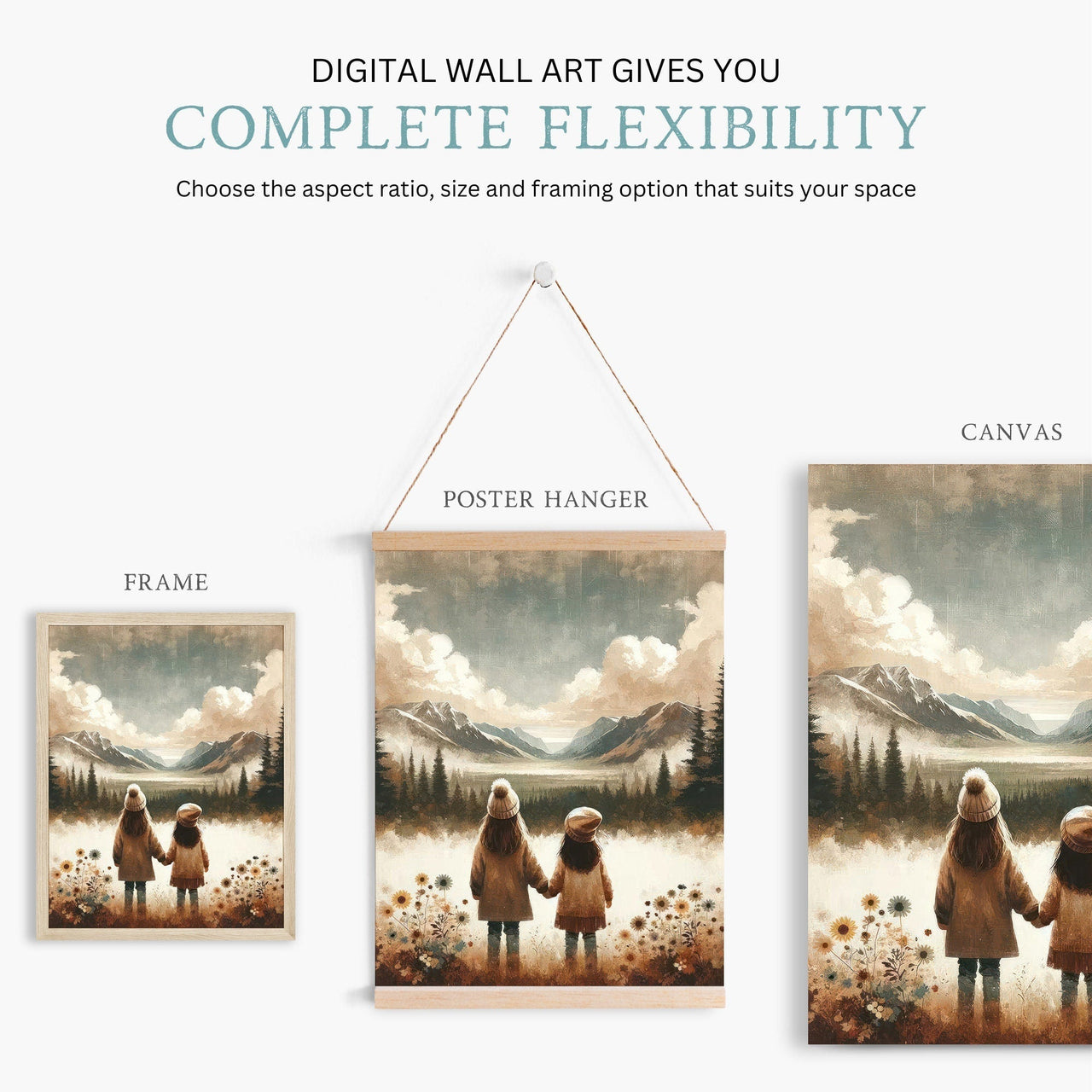 Sisters' Mountain Adventure Wall Art – Childhood Girls Room Print