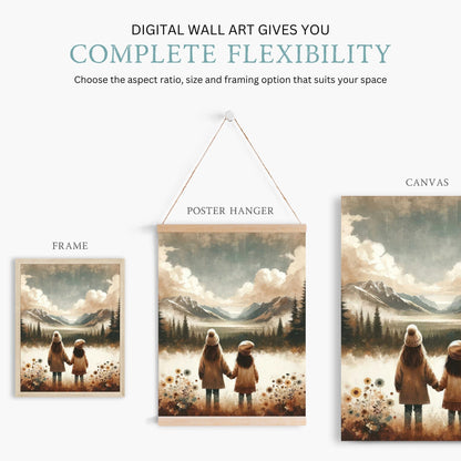 Sister Adventure Art, Girls Room Decor, Little Girls Mountain Print - WildfieldPrints