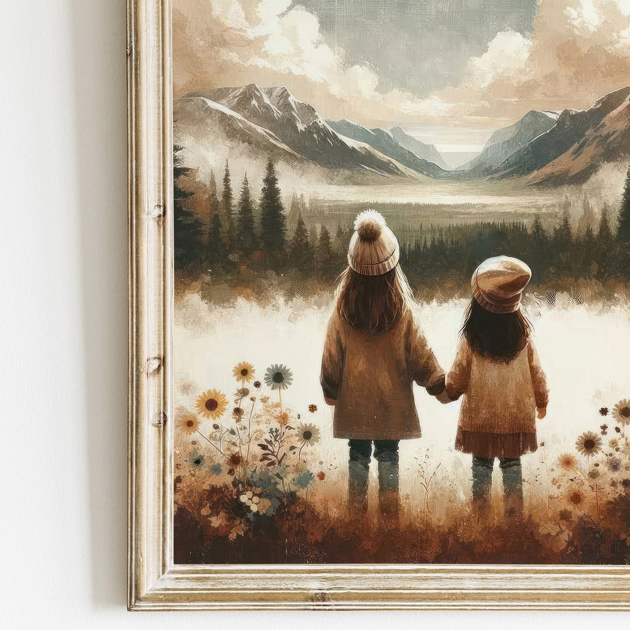 Sisters' Mountain Adventure Wall Art – Childhood Girls Room Print