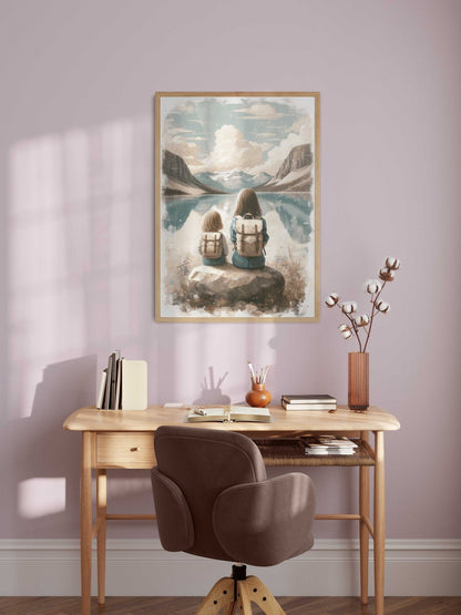Sister Adventure Art, Mountain Nursery Decor, Nature Girl Wall Print - WildfieldPrints