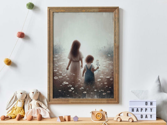 Sister Art Print, Vintage Wall Decor, Little & Big Sister Design - WildfieldPrints