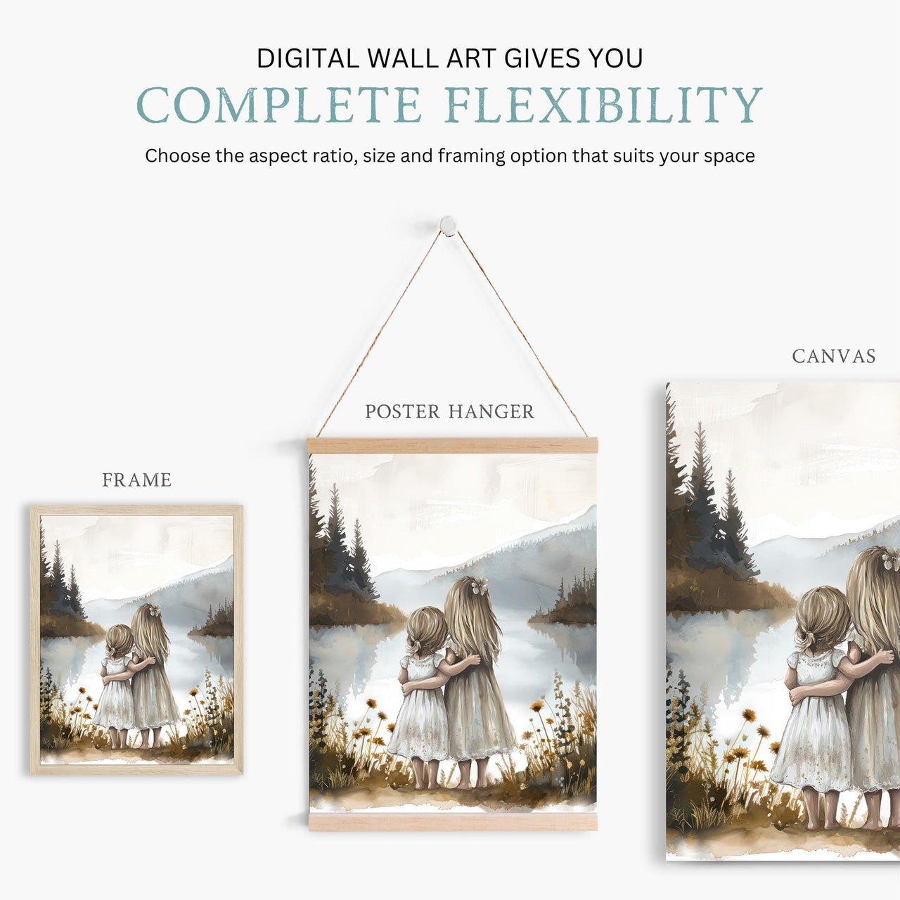 Sister Lake Print – Childhood Girls Room Wall Art