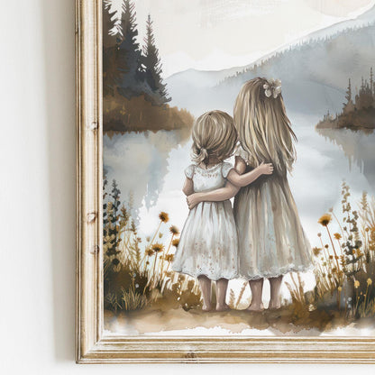 Sister Kids Print, Sister Room Decor, Lake Nursery Art, Sister Painting, Shared Sister Bedroom Decor, Two Girls, Printable Girl Wall Decor - My Store