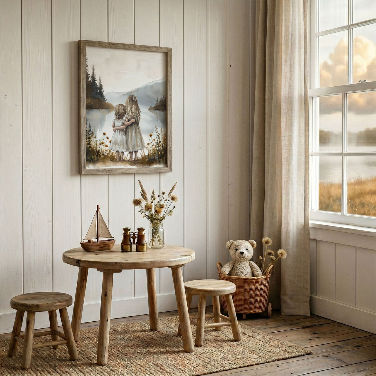 Sister Lake Print – Childhood Girls Room Wall Art