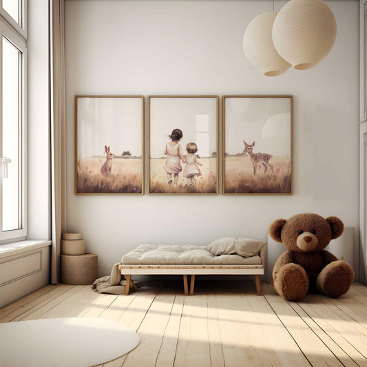 Sister Nursery Prints, Bunny & Deer Room Decor, Kids Art Collection - WildfieldPrints