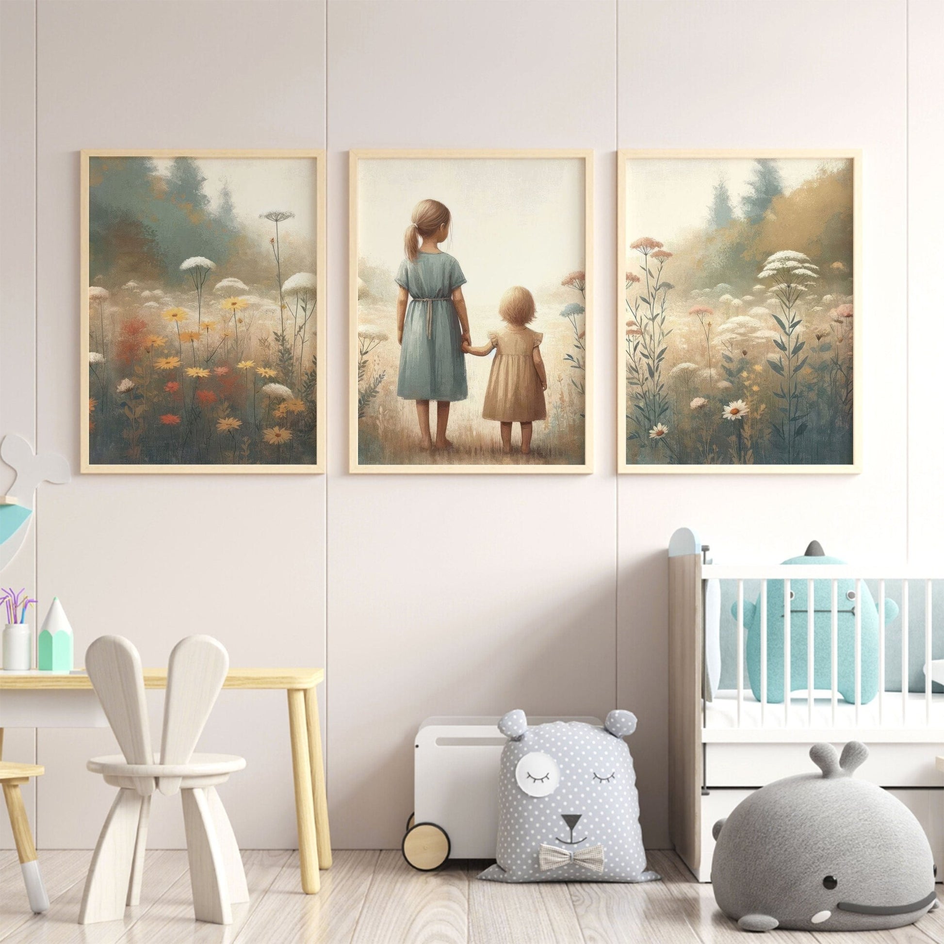 Sister Print, Vintage Best Friends Decor, Wildflower Girls Room Art - WildfieldPrints