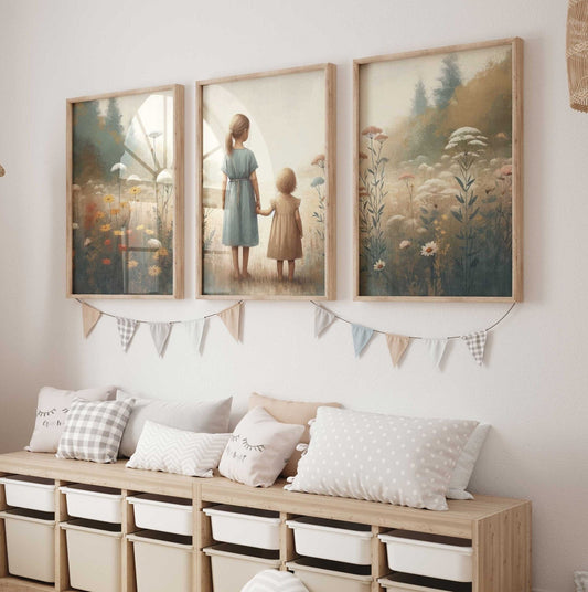 Sister Print, Vintage Best Friends Decor, Wildflower Girls Room Art - WildfieldPrints