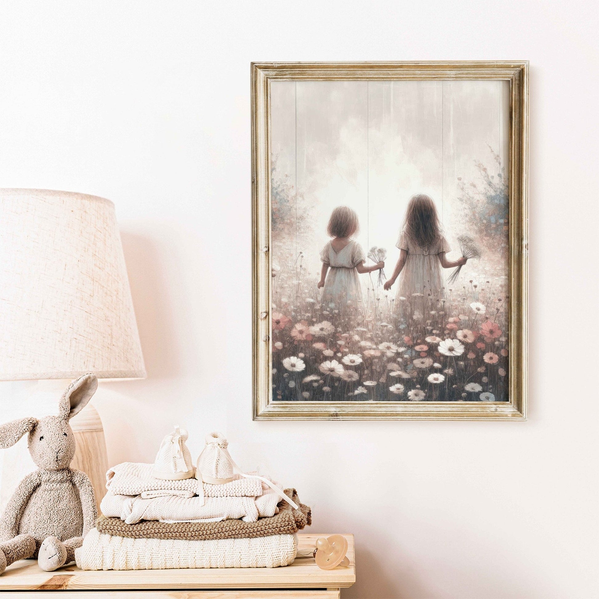 Sister Room Art, Vintage Shared Bedroom Decor, Wildflower Print - WildfieldPrints