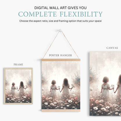 Sister Room Art, Vintage Shared Bedroom Decor, Wildflower Print - WildfieldPrints