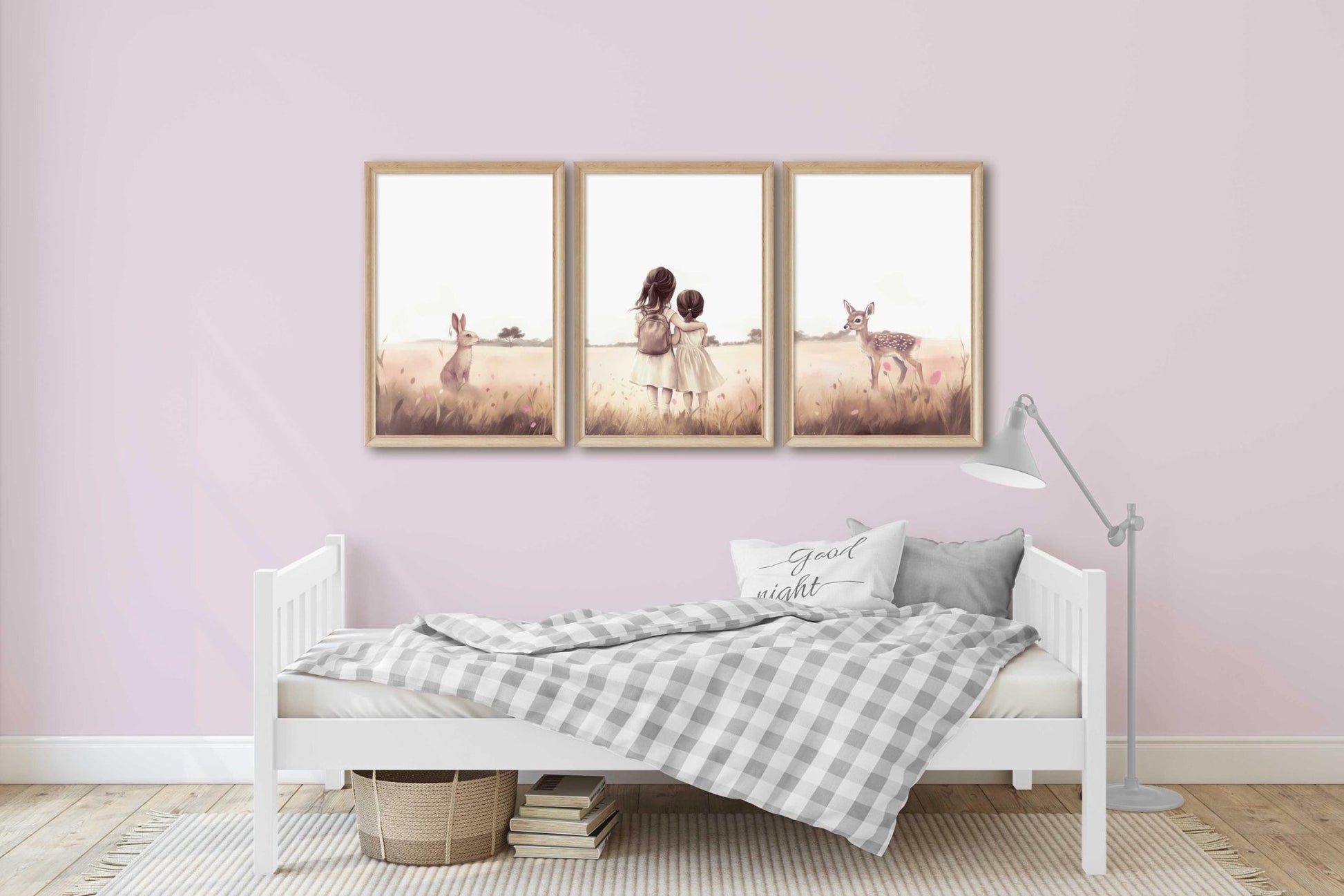 Sister Room Decor, Deer & Bunny Art, Shared Girl Prints - WildfieldPrints