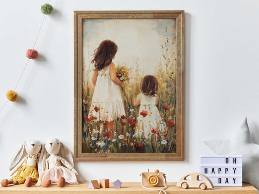 Sister Room Decor, Wildflower Nursery Prints, Vintage Girl Art - WildfieldPrints