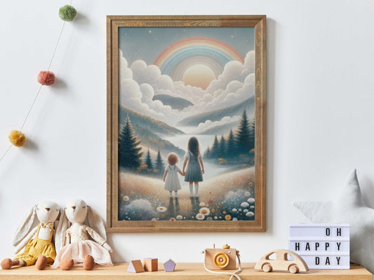 Sister Room Print, Rainbow Nursery Decor, Girl Adventure Art, Wildflower Wall Decor - WildfieldPrints