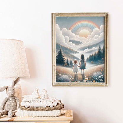 Sister Room Print, Rainbow Nursery Decor, Girl Adventure Art, Wildflower Wall Decor - WildfieldPrints