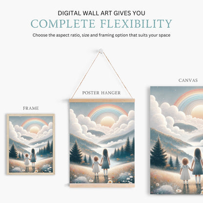 Sister Room Print, Rainbow Nursery Decor, Girl Adventure Art, Wildflower Wall Decor - WildfieldPrints