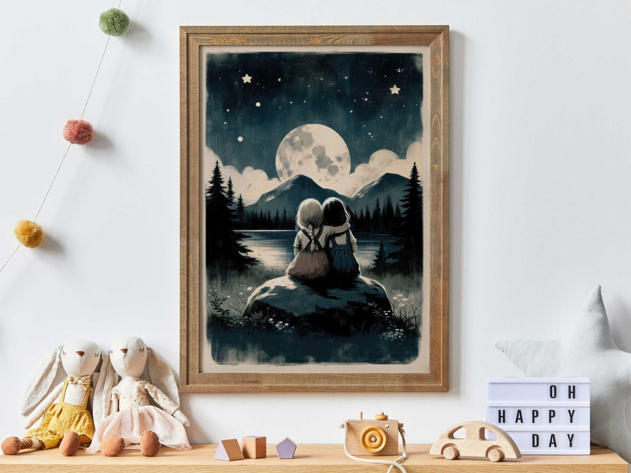 Sisters Stargazing Wall Art – Family Nursery Print