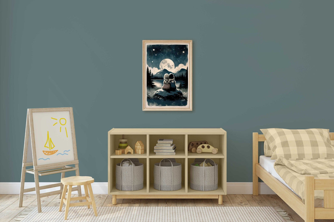 Sisters Stargazing Wall Art – Family Nursery Print