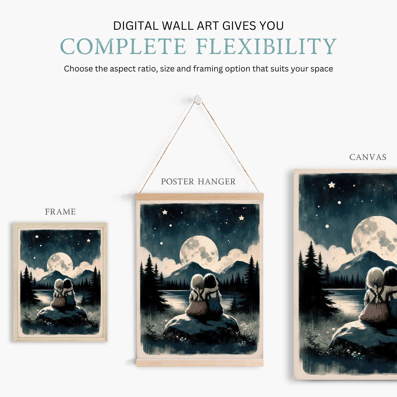 Sisters Stargazing Wall Art – Family Nursery Print