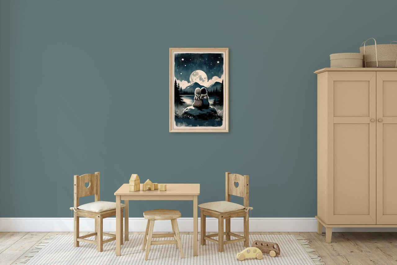 Sisters Stargazing Wall Art – Family Nursery Print