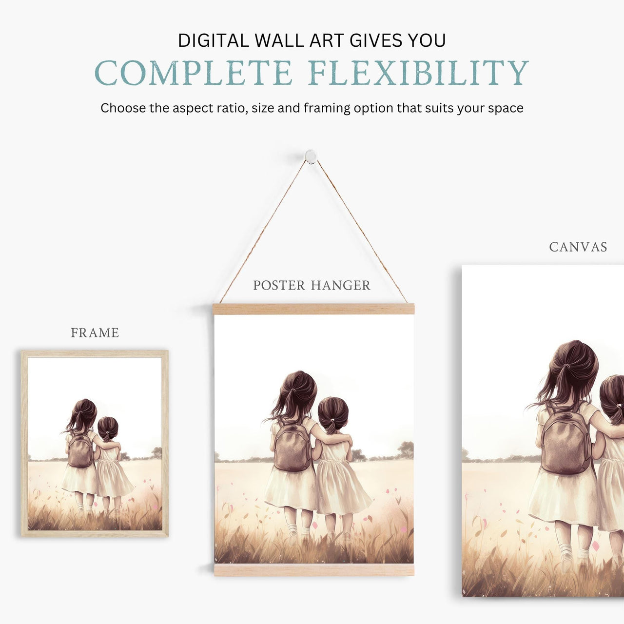 Two Young Sisters Wall Art – Nursery Decor for Girls Room • Set of 3