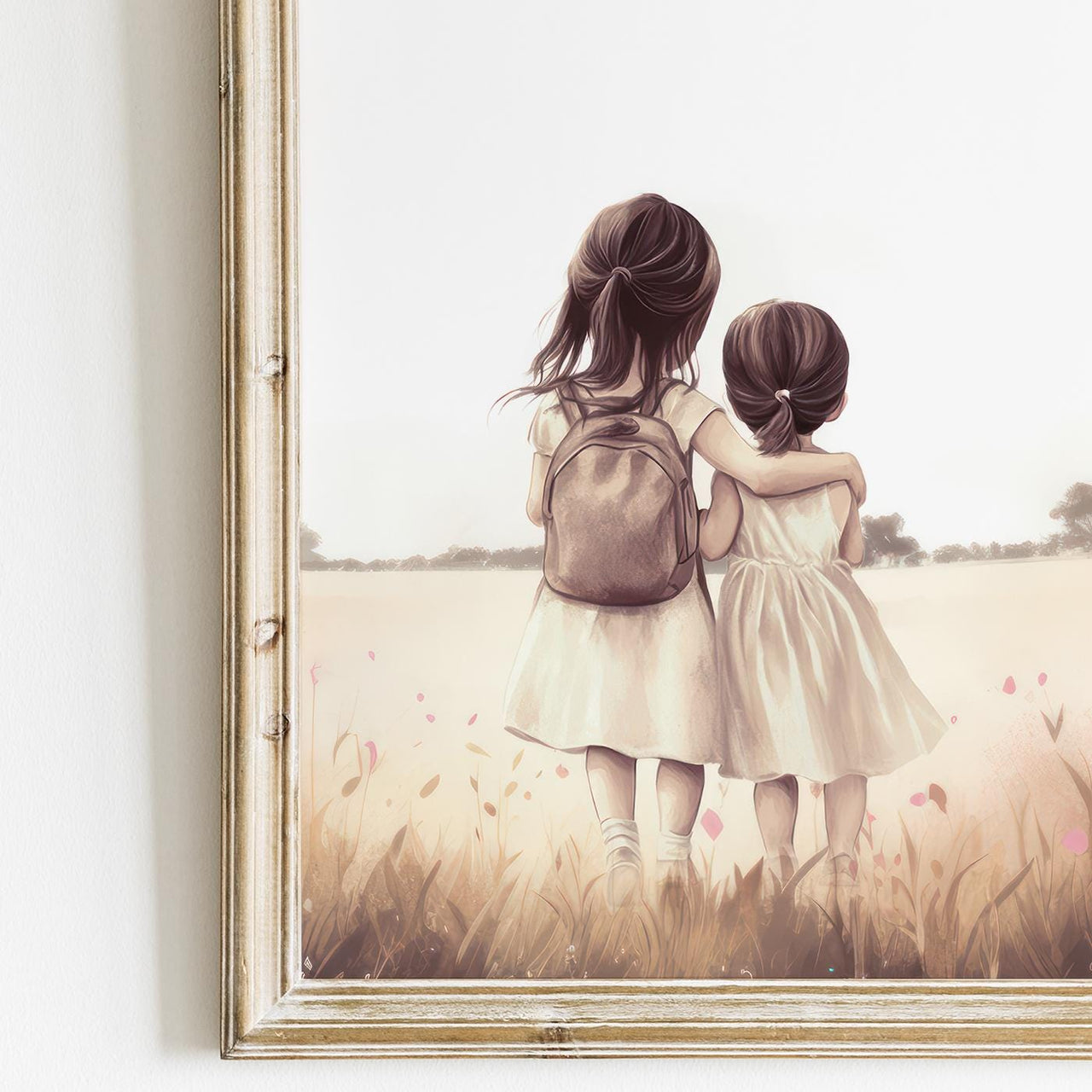 Two Young Sisters Wall Art – Nursery Decor for Girls Room • Set of 3