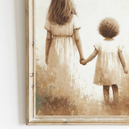 Sister Room Prints, Sibling Bond Art, Vintage Girls Decor - WildfieldPrints