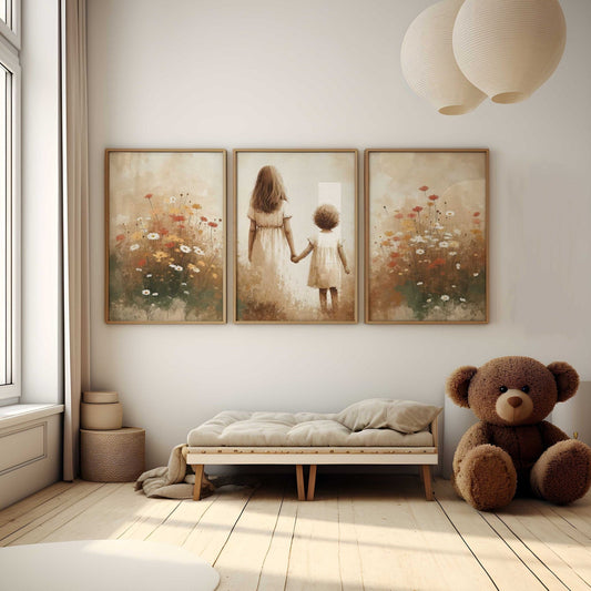 Sister Room Prints, Sibling Bond Art, Vintage Girls Decor - WildfieldPrints
