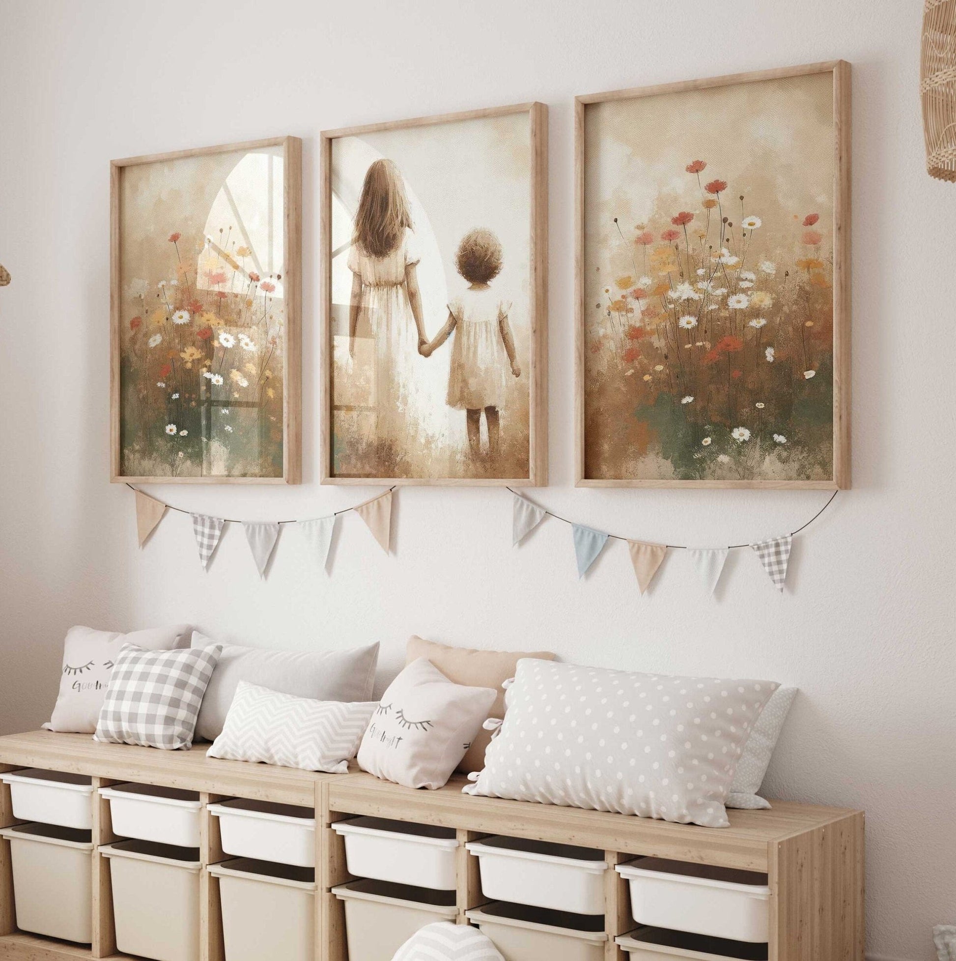 Sister Room Prints, Sibling Bond Art, Vintage Girls Decor - WildfieldPrints