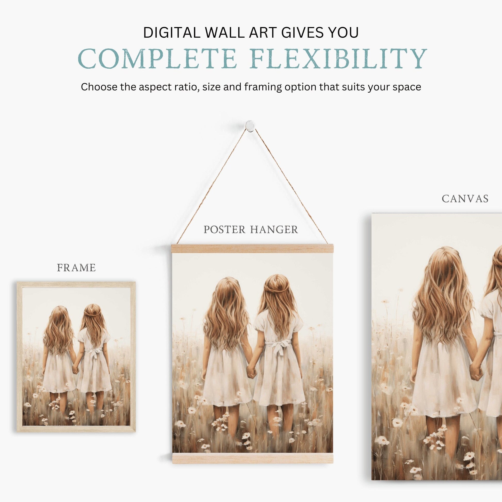 Sister Wall Art, Best Friends Print, Vintage Twin Sister Painting - WildfieldPrints