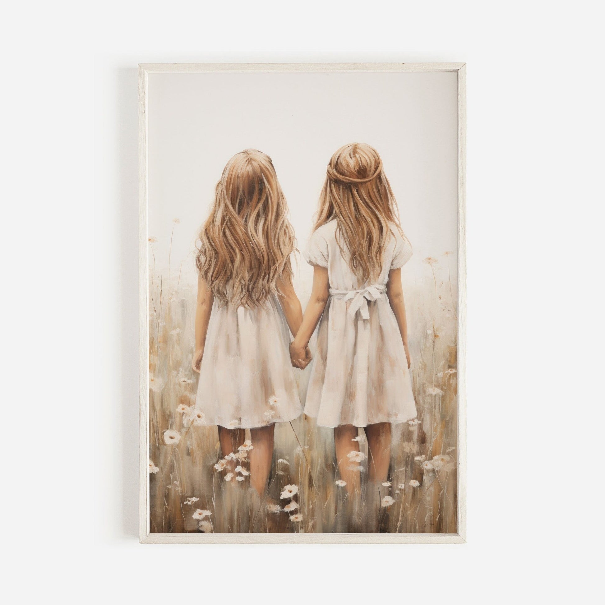 Sister Wall Art, Best Friends Print, Vintage Twin Sister Painting - WildfieldPrints