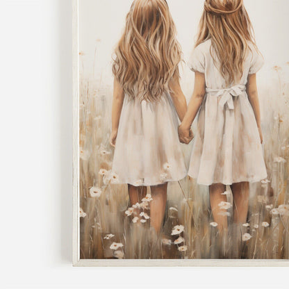 Sister Wall Art, Best Friends Print, Vintage Twin Sister Painting - WildfieldPrints