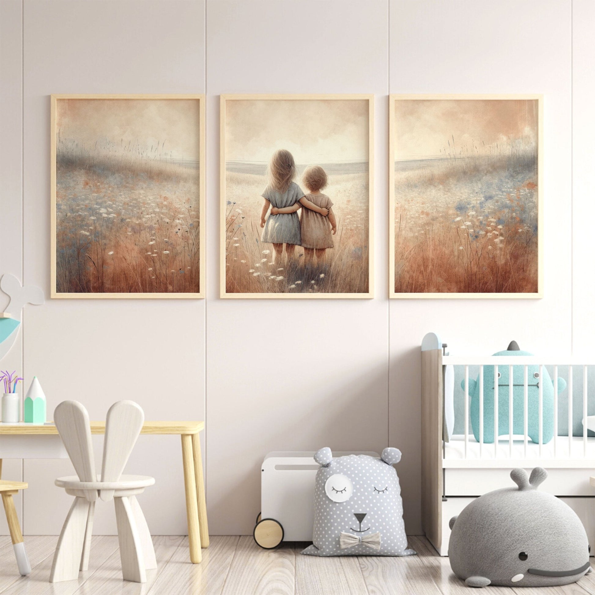 Sister Wall Art, Shared Room Decor, Floral Paintings for Girls - WildfieldPrints