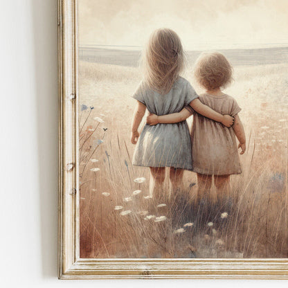 Sister Wall Art, Shared Room Decor, Floral Paintings for Girls - WildfieldPrints