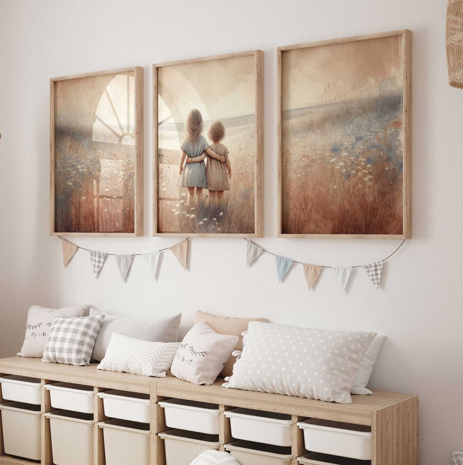 Sister Wall Art, Shared Room Decor, Floral Paintings for Girls - WildfieldPrints
