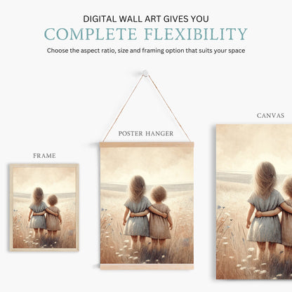 Sister Wall Art, Shared Room Decor, Floral Paintings for Girls - WildfieldPrints