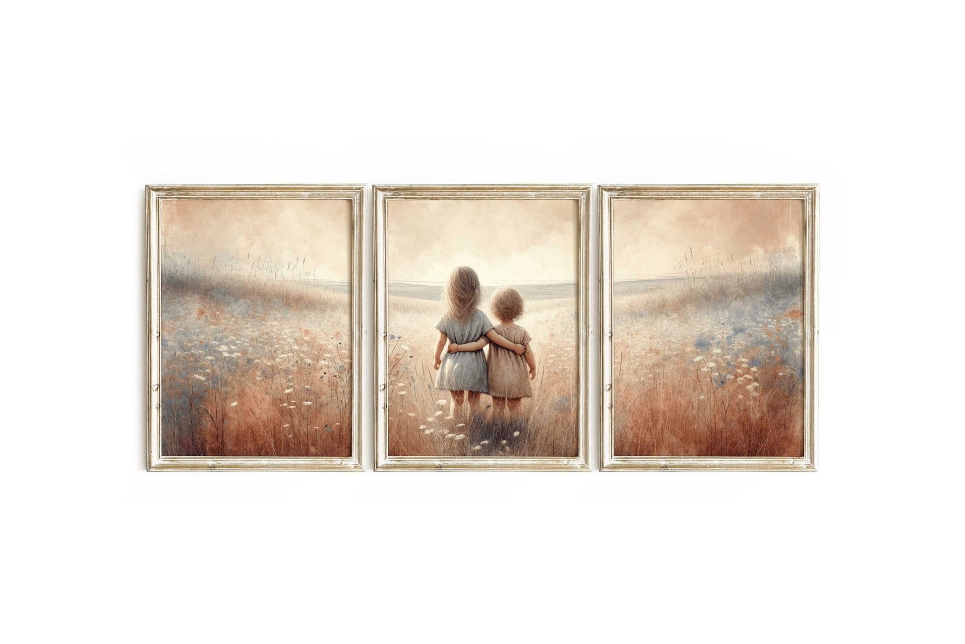 Sister Wall Art, Shared Room Decor, Floral Paintings for Girls - WildfieldPrints