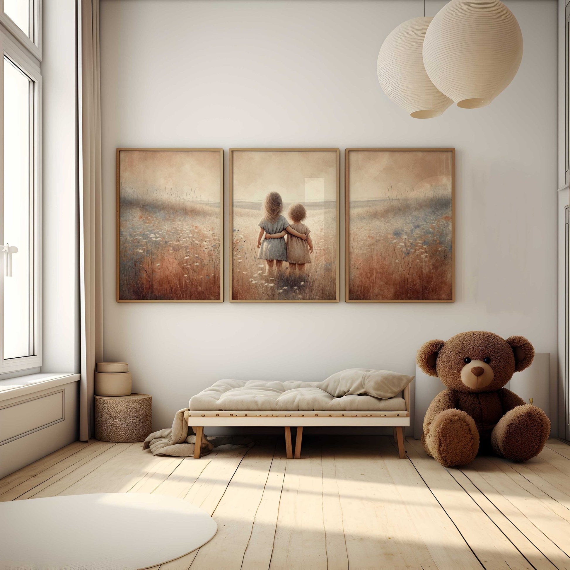 Sister Wall Art, Shared Room Decor, Floral Paintings for Girls - WildfieldPrints